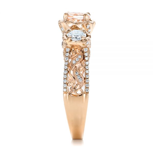 14k Rose Gold Custom Diamond Morganite And Amethyst Engagement Ring - Side View -  102361