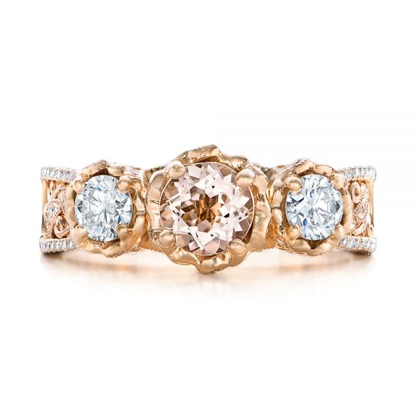 14k Rose Gold Custom Diamond Morganite And Amethyst Engagement Ring - Top View -  102361