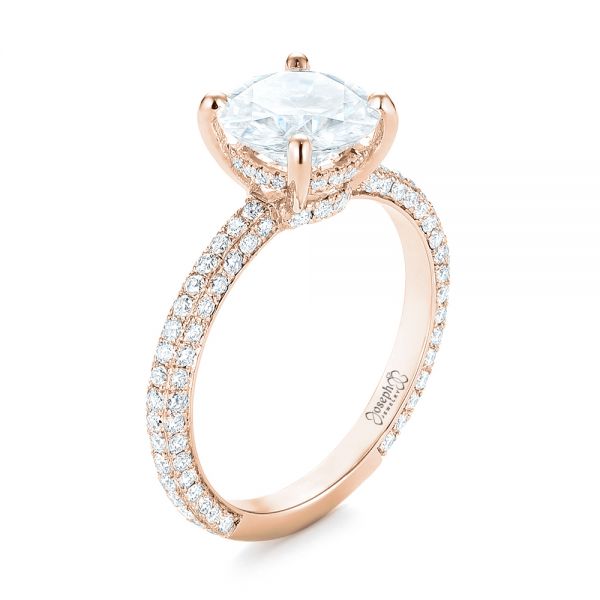 18k Rose Gold 18k Rose Gold Custom Diamond Pave Engagement Ring - Three-Quarter View - 103414