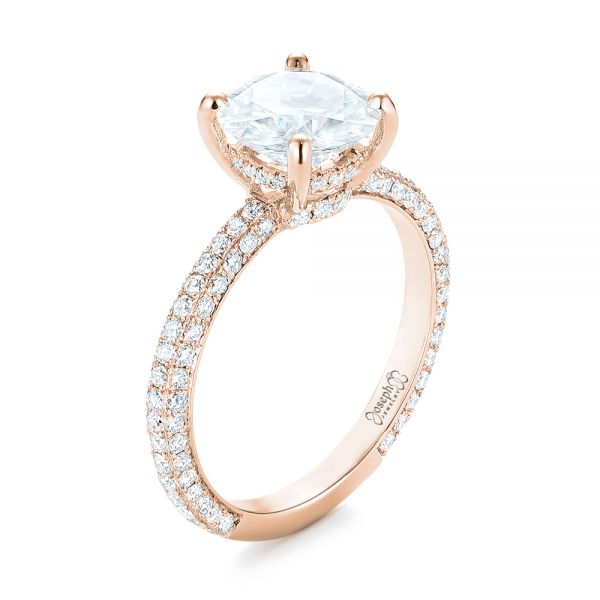 Diamond Accent Engagement Ring with Pave Bridge & Prongs 18K Rose Gold / Bubble / Round Prongs