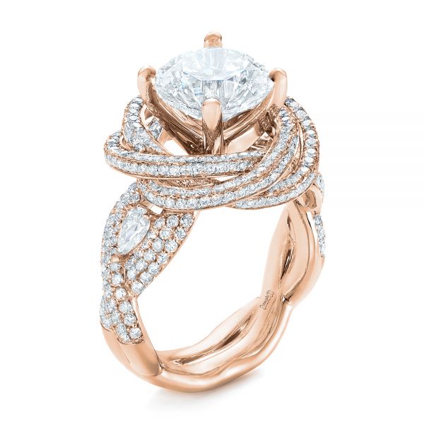 18k Rose Gold 18k Rose Gold Custom Diamond Pave Engagement Ring - Three-Quarter View -  103544