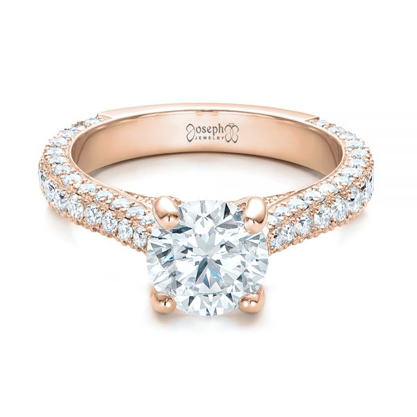 14k Rose Gold 14k Rose Gold Custom Diamond Pave Engagement Ring - Flat View -  100853