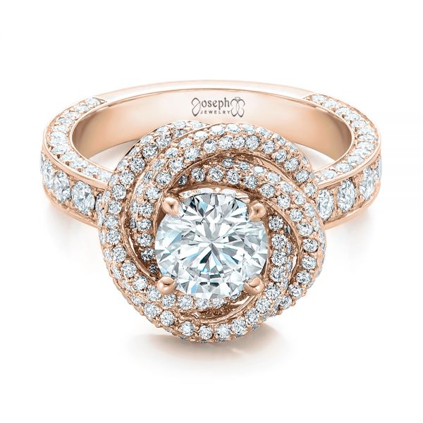 18k Rose Gold 18k Rose Gold Custom Diamond Pave Engagement Ring - Flat View -  102179