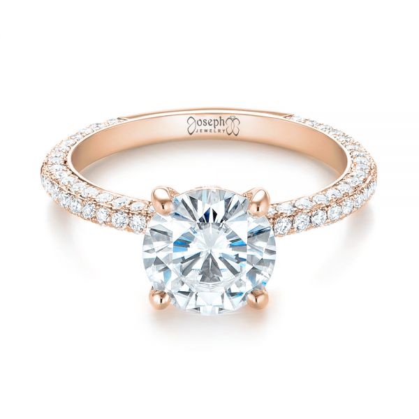 18k Rose Gold 18k Rose Gold Custom Diamond Pave Engagement Ring - Flat View - 103414