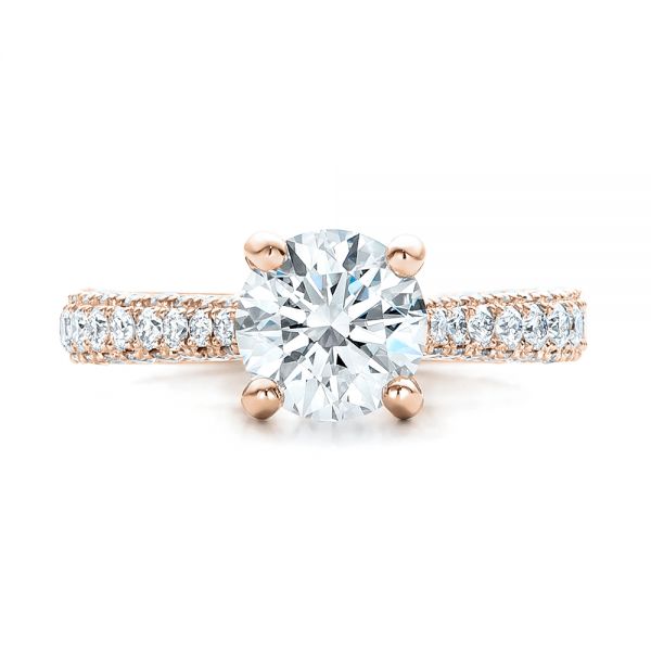 14k Rose Gold 14k Rose Gold Custom Diamond Pave Engagement Ring - Top View -  100853