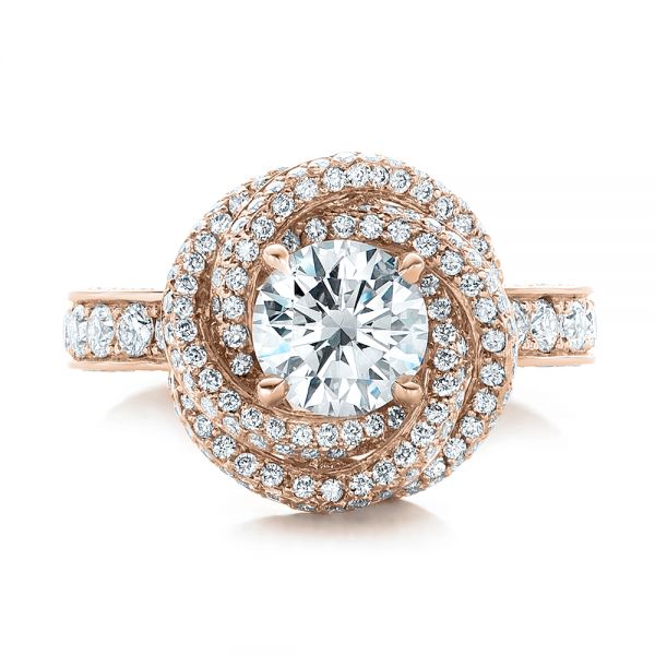 18k Rose Gold 18k Rose Gold Custom Diamond Pave Engagement Ring - Top View -  102179