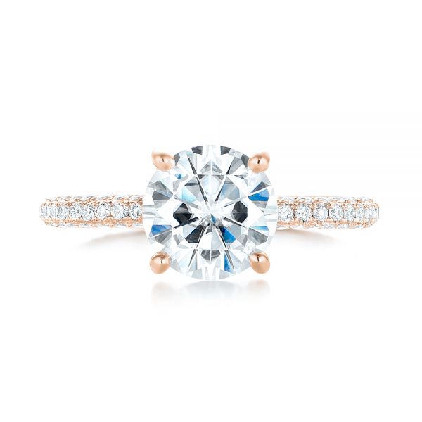 18k Rose Gold 18k Rose Gold Custom Diamond Pave Engagement Ring - Top View - 103414
