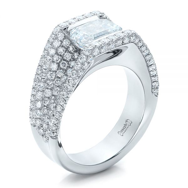  Platinum Custom Diamond Pave Engagement Ring - Three-Quarter View -  100837
