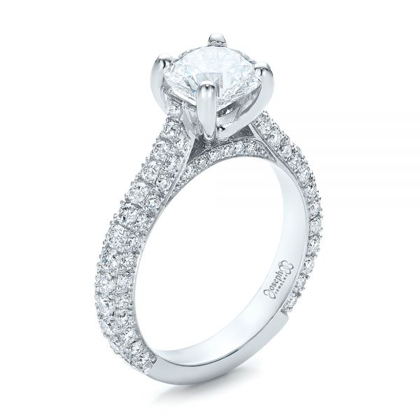  Platinum Custom Diamond Pave Engagement Ring - Three-Quarter View -  100853