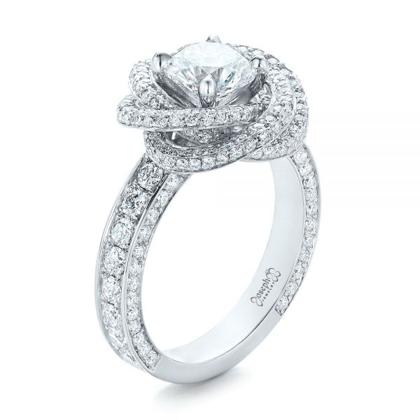  Platinum Custom Diamond Pave Engagement Ring - Three-Quarter View -  102179