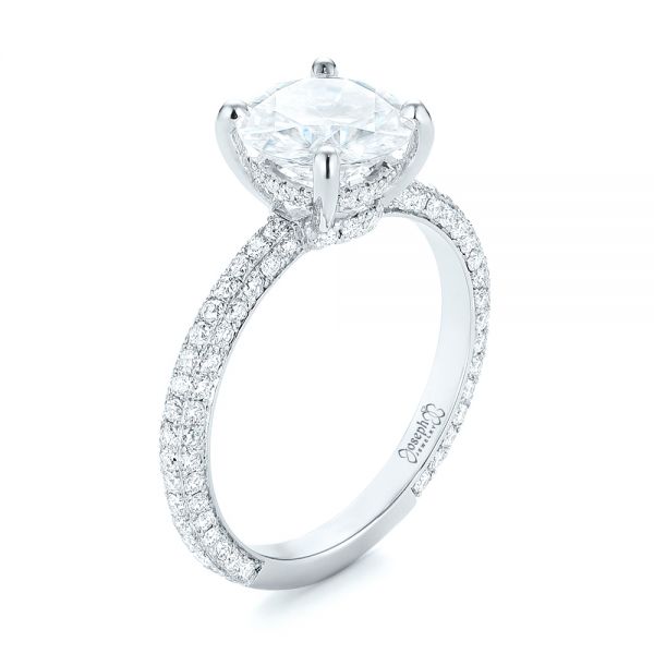  Platinum Platinum Custom Diamond Pave Engagement Ring - Three-Quarter View -  103414