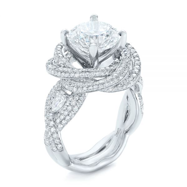  Platinum Custom Diamond Pave Engagement Ring - Three-Quarter View -  103544
