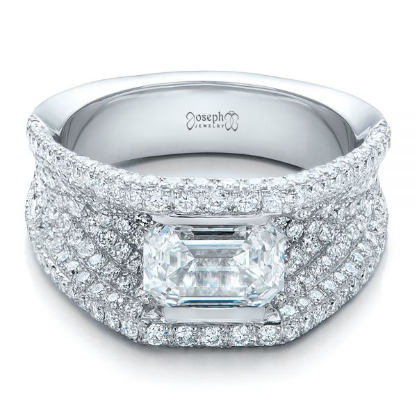  Platinum Custom Diamond Pave Engagement Ring - Flat View -  100837