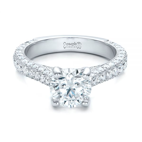 Platinum Custom Diamond Pave Engagement Ring - Flat View - 100853