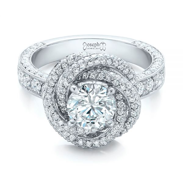 Platinum Custom Diamond Pave Engagement Ring - Flat View - 102179