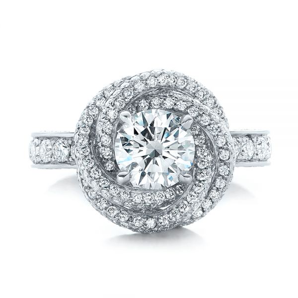 Platinum Custom Diamond Pave Engagement Ring - Top View - 102179