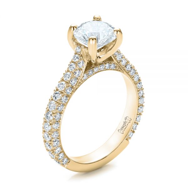 18k Yellow Gold 18k Yellow Gold Custom Diamond Pave Engagement Ring - Three-Quarter View -  100853