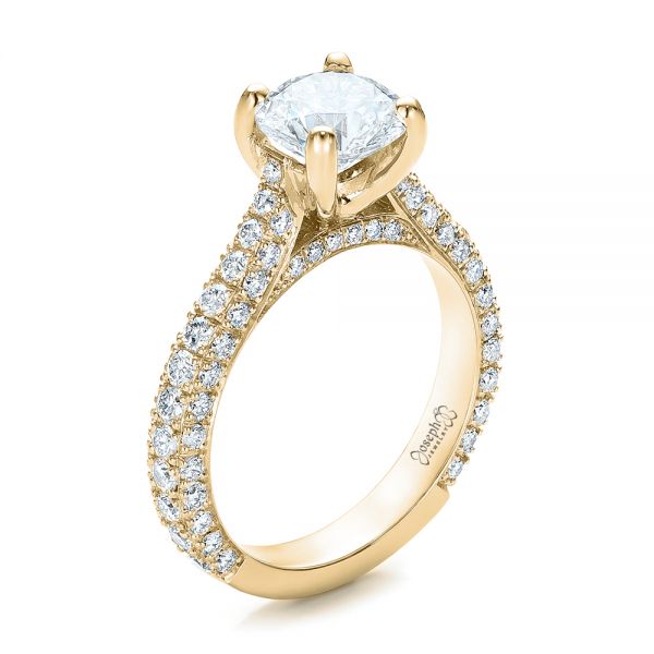 18k Yellow Gold 18k Yellow Gold Custom Diamond Pave Engagement Ring - Three-Quarter View - 100853