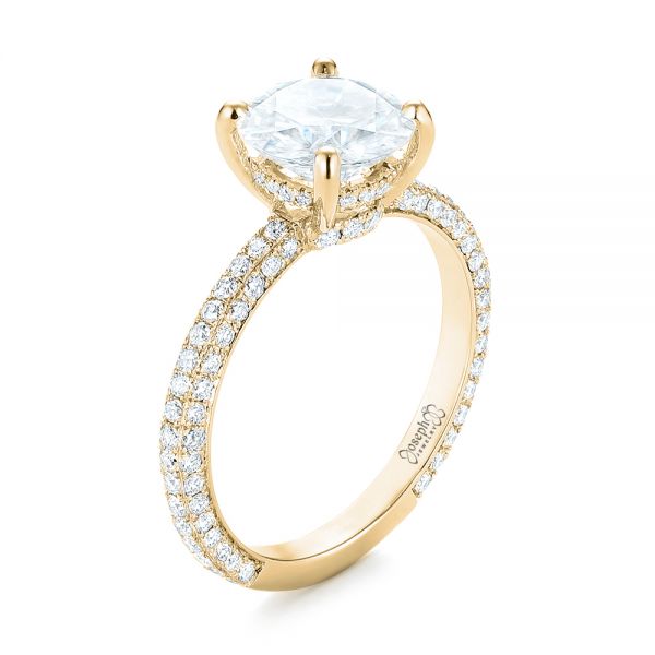 14k Yellow Gold 14k Yellow Gold Custom Diamond Pave Engagement Ring - Three-Quarter View -  103414