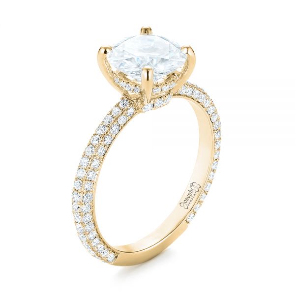 14k Yellow Gold 14k Yellow Gold Custom Diamond Pave Engagement Ring - Three-Quarter View - 103414