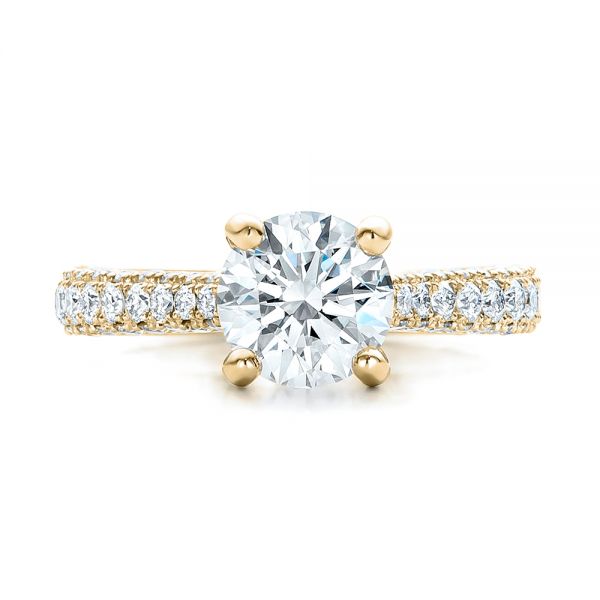 18k Yellow Gold 18k Yellow Gold Custom Diamond Pave Engagement Ring - Top View - 100853