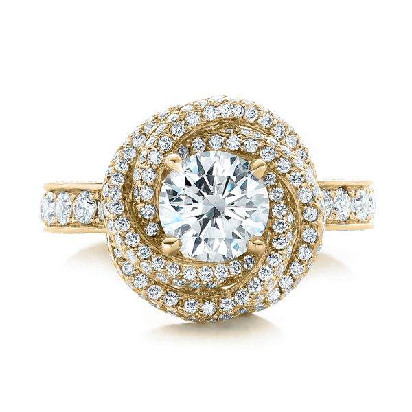 18k Yellow Gold 18k Yellow Gold Custom Diamond Pave Engagement Ring - Top View -  102179