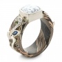 Custom Diamond Peridot Blue Sapphire And Mokume Engagement Ring - Three-Quarter View -  102389 - Thumbnail
