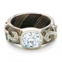 Custom Diamond Peridot Blue Sapphire And Mokume Engagement Ring - Flat View -  102389 - Thumbnail