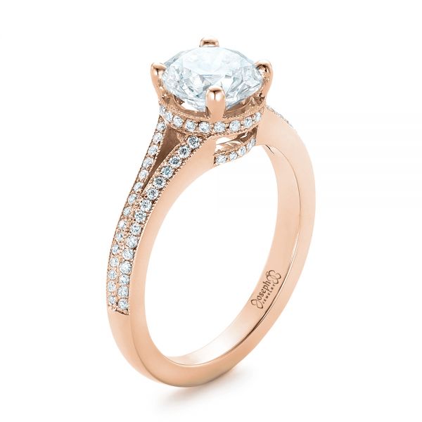 14k Rose Gold 14k Rose Gold Custom Diamond Split Shank Engagement Ring - Three-Quarter View -  102226