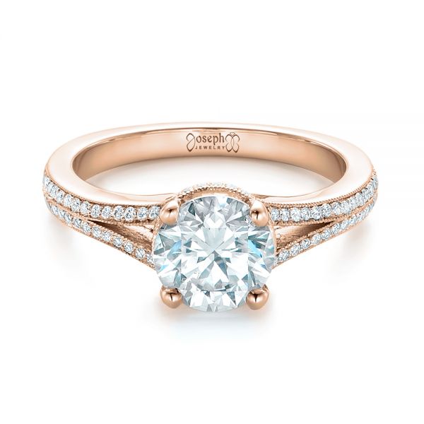 18k Rose Gold 18k Rose Gold Custom Diamond Split Shank Engagement Ring - Flat View -  102226
