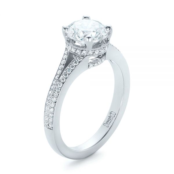 14k White Gold Custom Diamond Split Shank Engagement Ring - Three-Quarter View -  102226