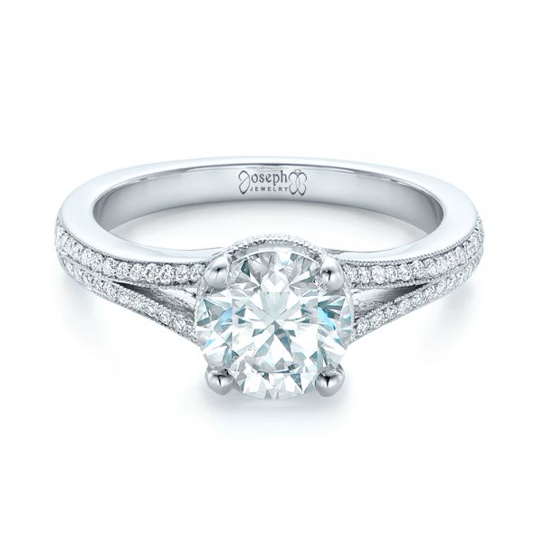 14k White Gold Custom Diamond Split Shank Engagement Ring - Flat View -  102226