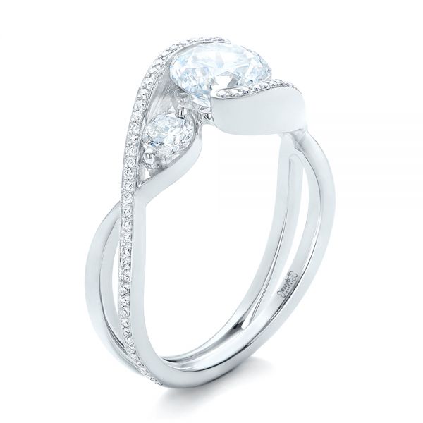 18k White Gold Custom Diamond Wrap Engagement Ring - Three-Quarter View -  101472
