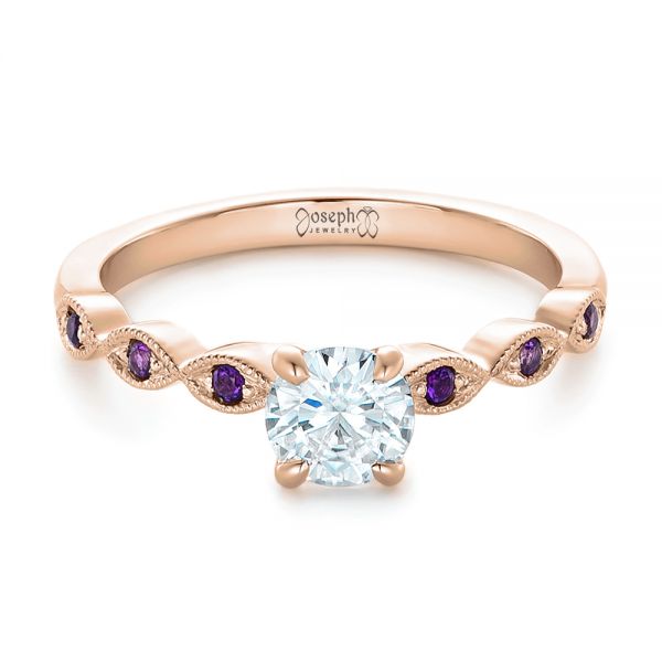 14k Rose Gold 14k Rose Gold Custom Diamond And Amethyst Engagement Ring - Flat View -  102319