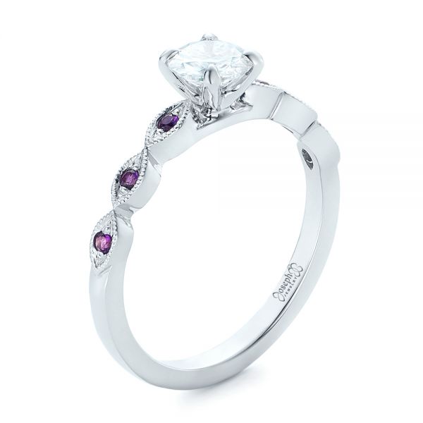 18k White Gold 18k White Gold Custom Diamond And Amethyst Engagement Ring - Three-Quarter View -  102319