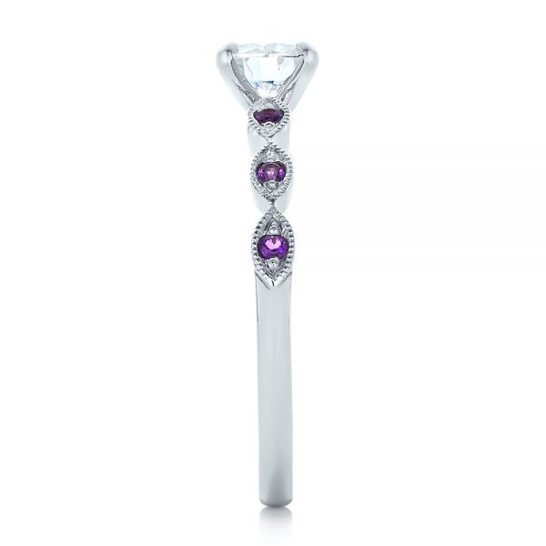 14k White Gold Custom Diamond And Amethyst Engagement Ring - Side View - 102319