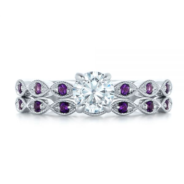 18k White Gold 18k White Gold Custom Diamond And Amethyst Engagement Ring - Top View -  102319