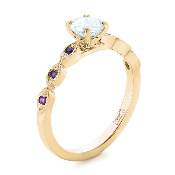 18k Yellow Gold 18k Yellow Gold Custom Diamond And Amethyst Engagement Ring - Three-Quarter View -  102319