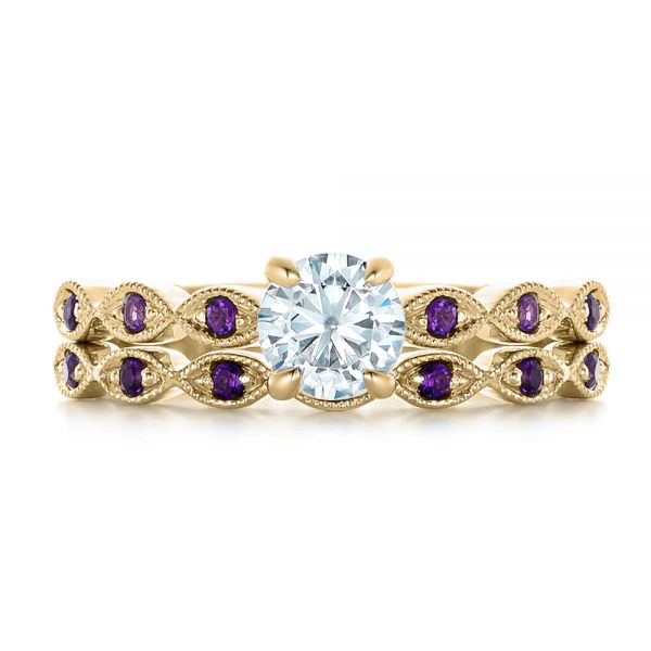 14k Yellow Gold 14k Yellow Gold Custom Diamond And Amethyst Engagement Ring - Top View -  102319