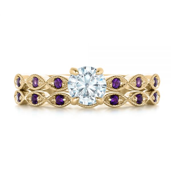 14k Yellow Gold 14k Yellow Gold Custom Diamond And Amethyst Engagement Ring - Top View - 102319