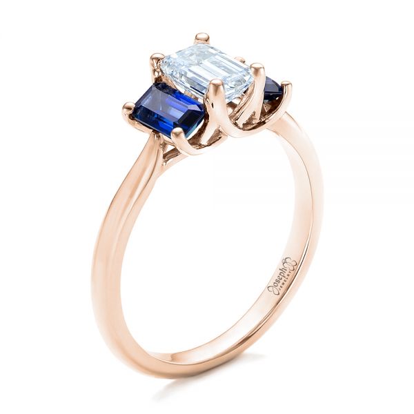 14k Rose Gold 14k Rose Gold Custom Diamond And Blue Sapphire Engagement Ring - Three-Quarter View -  102031