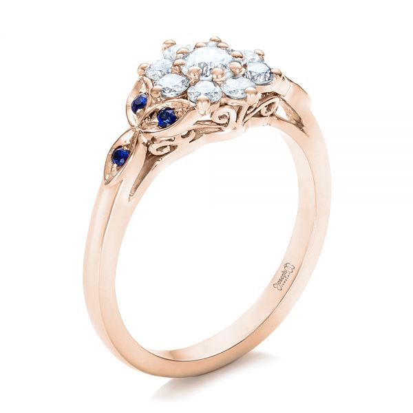 14k Rose Gold 14k Rose Gold Custom Diamond And Blue Sapphire Engagement Ring - Three-Quarter View -  102202