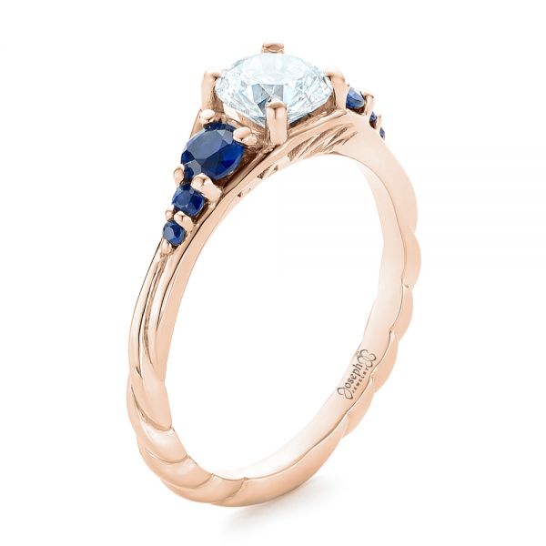 14k Rose Gold 14k Rose Gold Custom Diamond And Blue Sapphire Engagement Ring - Three-Quarter View -  102336