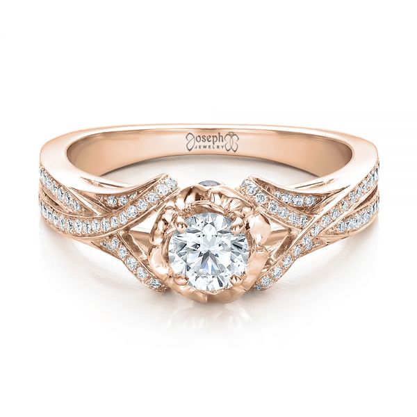 14k Rose Gold 14k Rose Gold Custom Diamond And Blue Sapphire Engagement Ring - Flat View -  100276