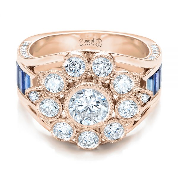 14k Rose Gold 14k Rose Gold Custom Diamond And Blue Sapphire Engagement Ring - Flat View - 101172