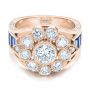 14k Rose Gold 14k Rose Gold Custom Diamond And Blue Sapphire Engagement Ring - Flat View -  101172 - Thumbnail