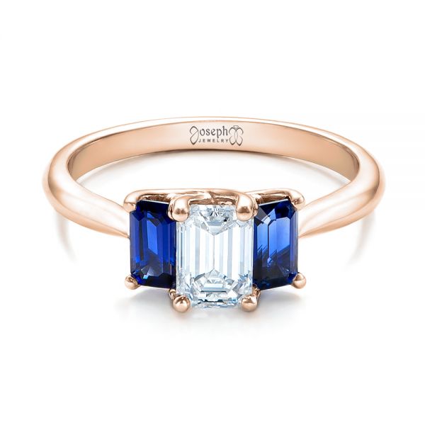 18k Rose Gold 18k Rose Gold Custom Diamond And Blue Sapphire Engagement Ring - Flat View -  102031