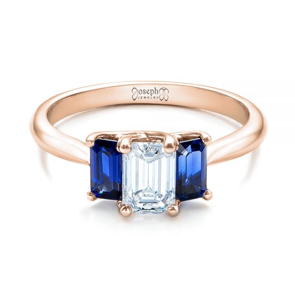 14k Rose Gold 14k Rose Gold Custom Diamond And Blue Sapphire Engagement Ring - Flat View - 102031