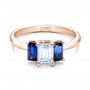 18k Rose Gold 18k Rose Gold Custom Diamond And Blue Sapphire Engagement Ring - Flat View -  102031 - Thumbnail