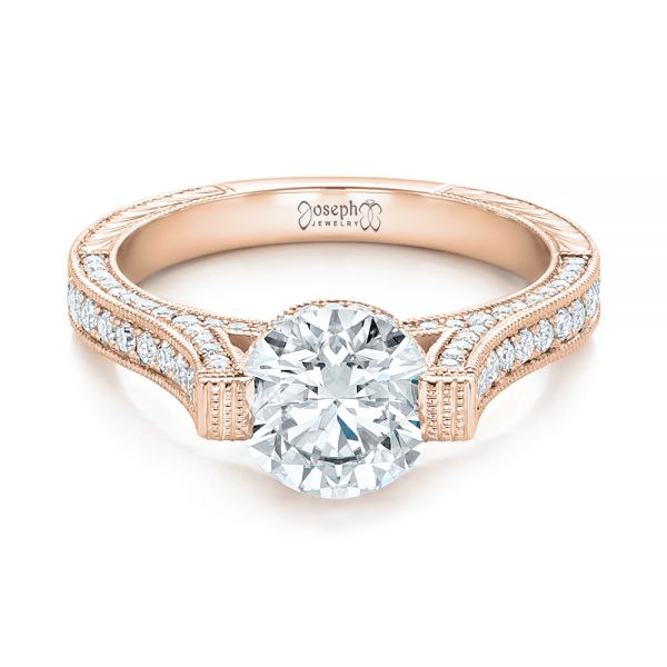 18k Rose Gold 18k Rose Gold Custom Diamond And Blue Sapphire Engagement Ring - Flat View -  102134